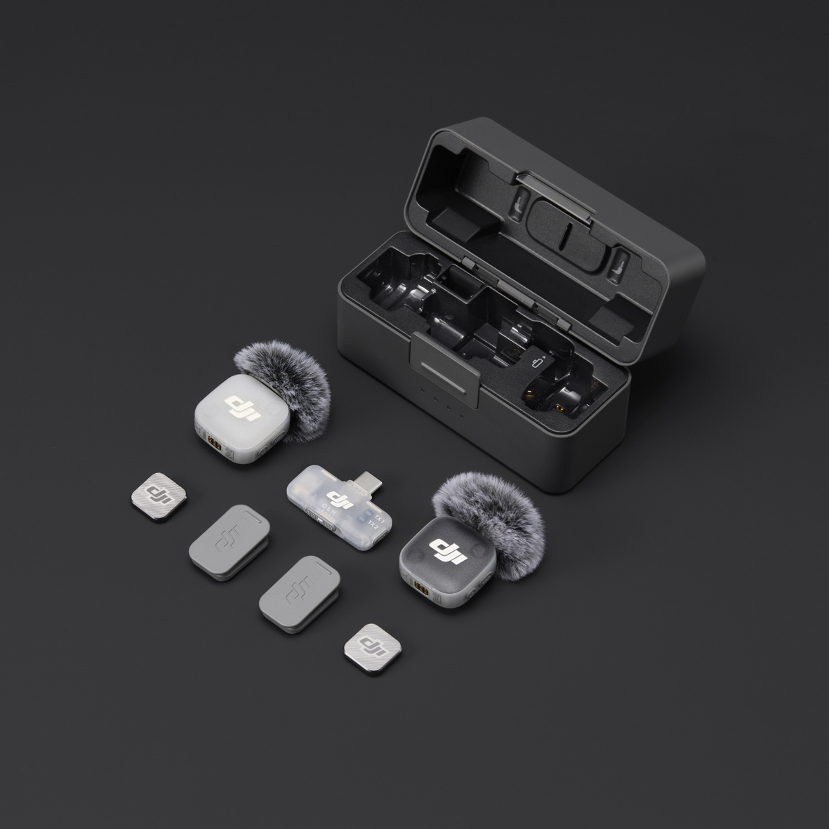 DJI MIC Mini 2 (2 TX + 1 Mobile RX+Charg Case), Empfänger, Sender, Ladeschale, Funkmikrofonsystem